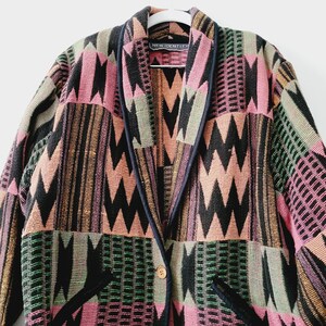 Colorful Zig Zag Bright Pastel Jacket. Vintage Mixed Pattern Blazer Jacket. Funky Southwest Style Blazer. Neon Maximalist Boxy Cotton Jacket image 6