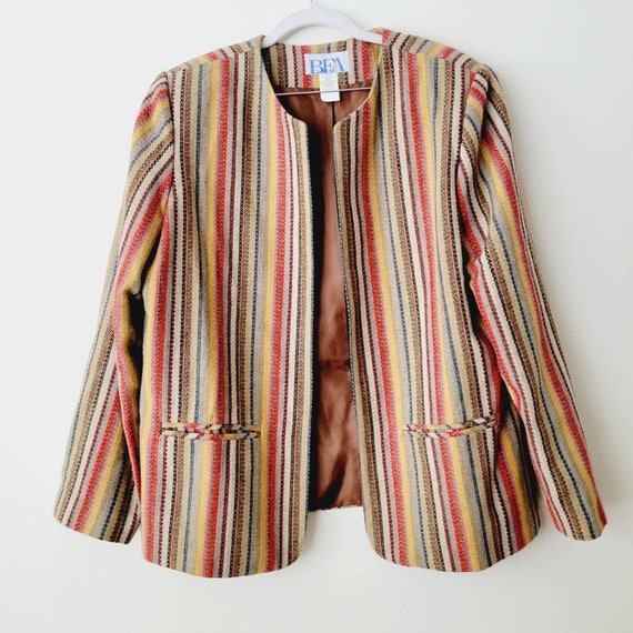 Vintage Rainbow Striped Spring Blazer. 90s Vertic… - image 3