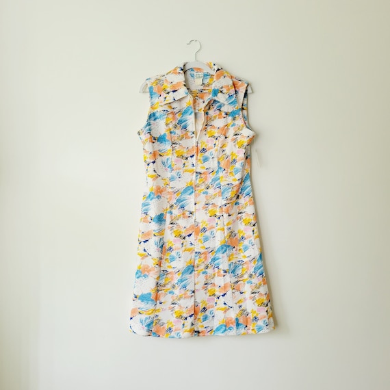 Deadstock 70s Watercolor Floral Sundress with Win… - image 1