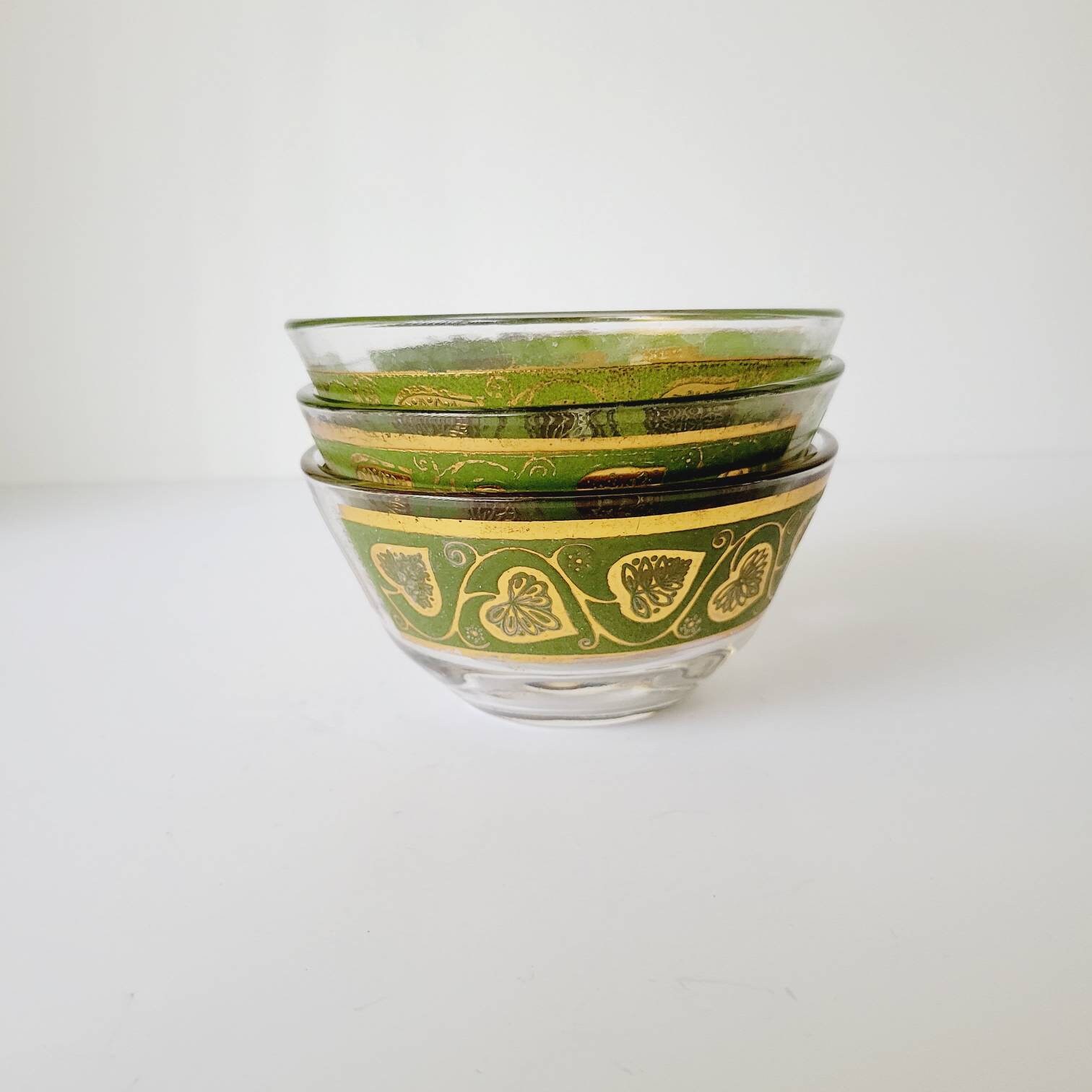 グリーンカルバー22金箔ハート柄サラダボウル3個セット。ヴィンテージ