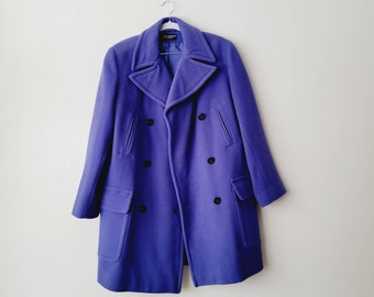 Periwinkle Double Breasted Peacoat. Vintage Benard Holtzman by Harve Benard Winter Coat. Bright Blue Purple Preppy Pea Coat