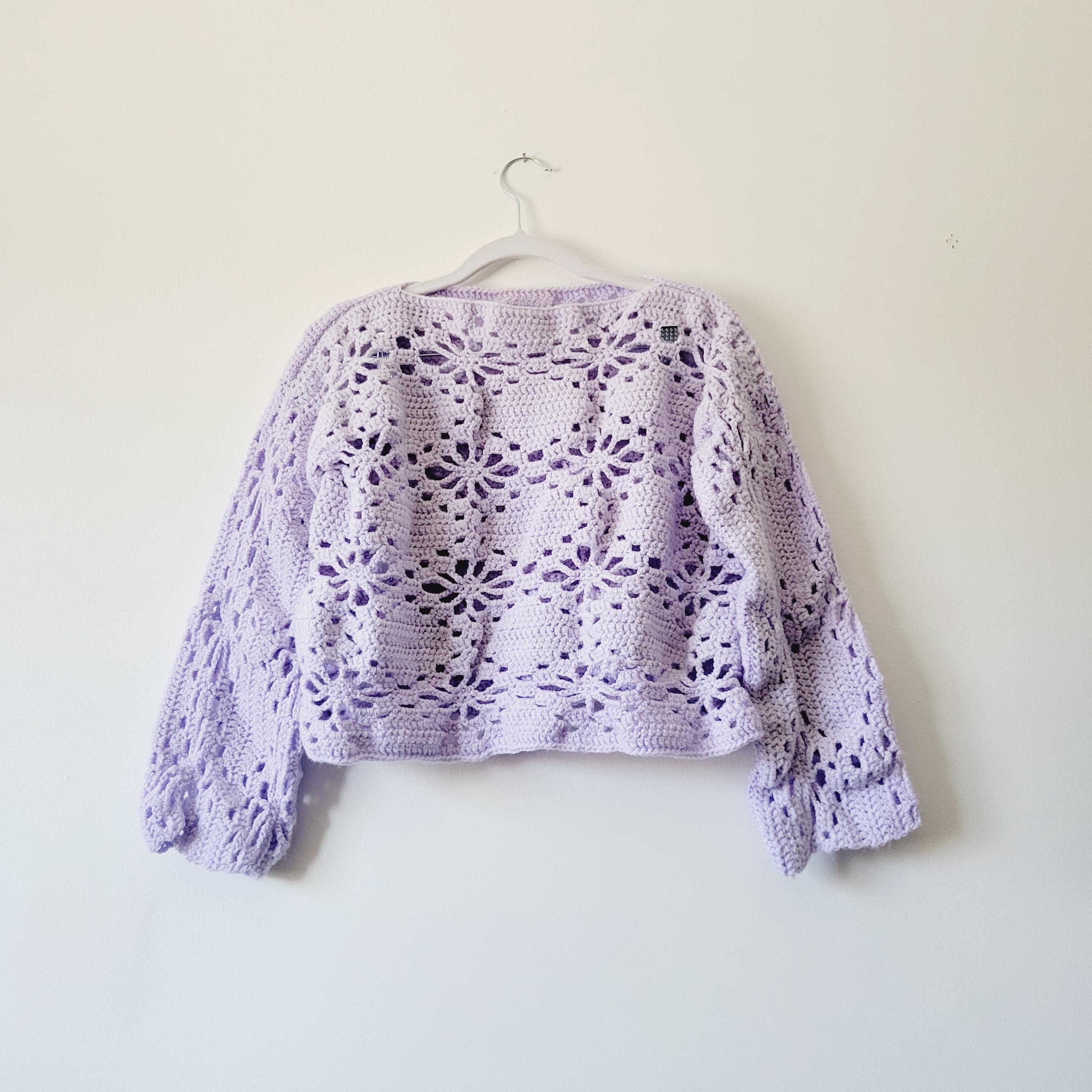 Pastel Purple Cropped Handmade Sweater With Bell Sleeves. Vintage
