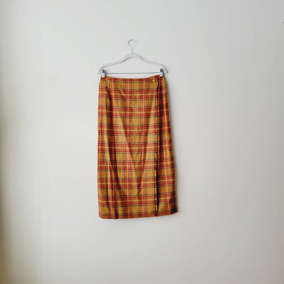 Vintage Wool Plaid Wrap Midi Skirt with Fringe – 1980s/1990s Danielle Martin View 2