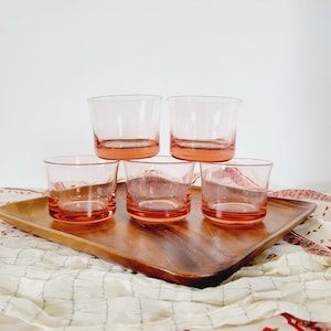 5 Pink Low Wide Rocks Glasses. Retro Curved Bottom Lowball Tumblers. Vintage Pastel Barware Gift. Home Bar Old Fashioned Cocktail Glasses