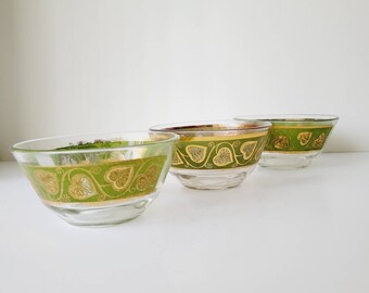 グリーンカルバー22金箔ハート柄サラダボウル3個セット。ヴィンテージ