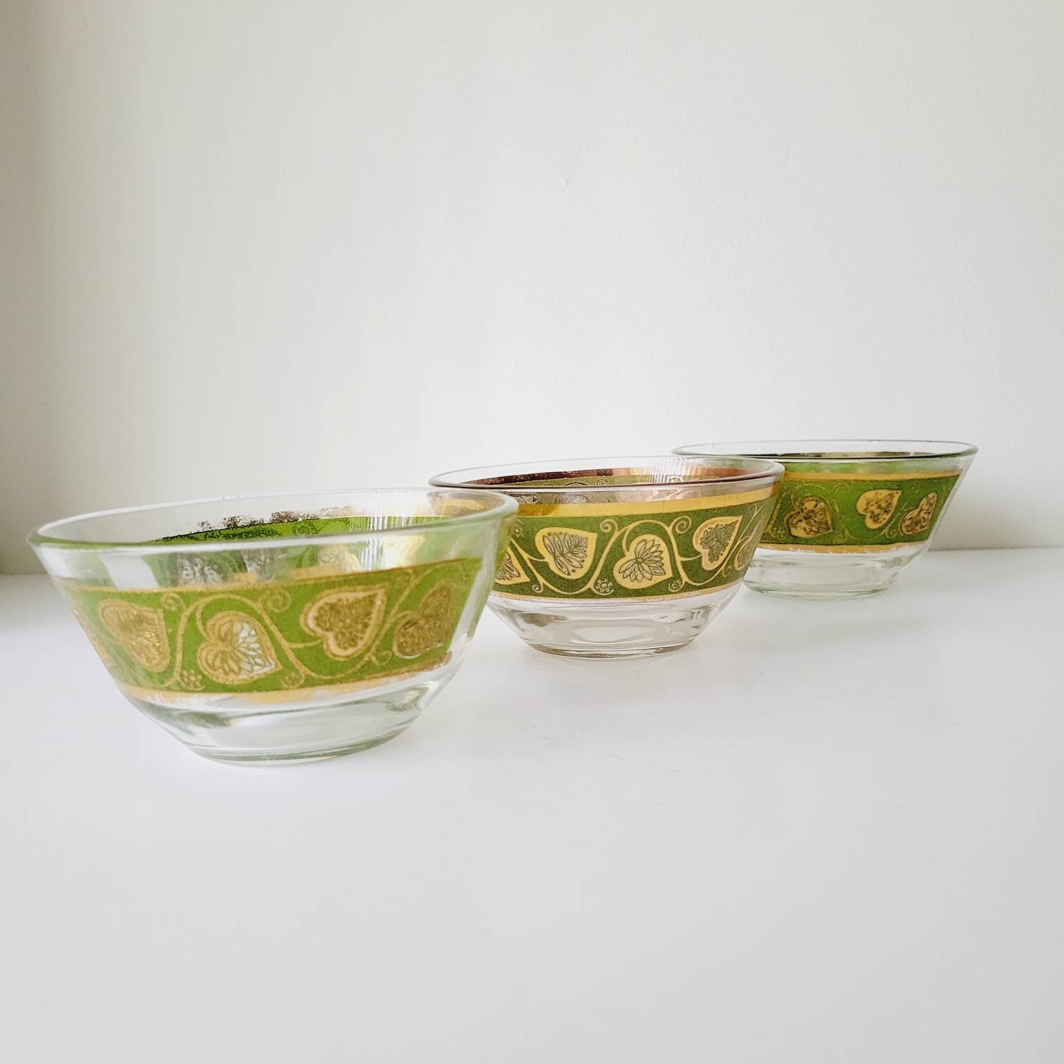 グリーンカルバー22金箔ハート柄サラダボウル3個セット。ヴィンテージ