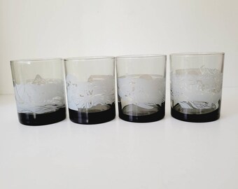 Vintage Etched Zodiac Glasses, Black Base Tumblers, Set of 4 - Etsy