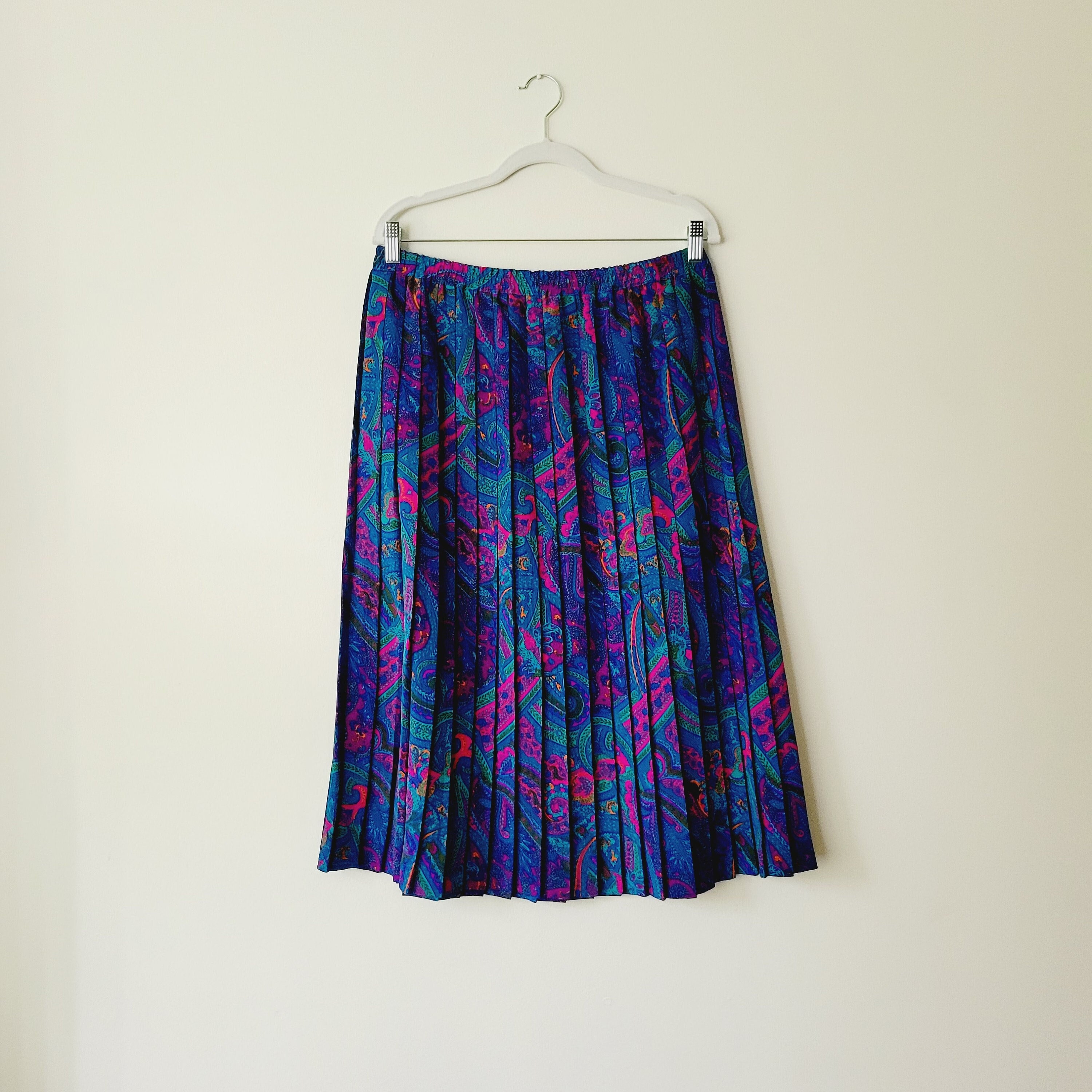 Vintage 80s Pleated Skirt, Colorful Paisley Print Midi Skirt - Etsy