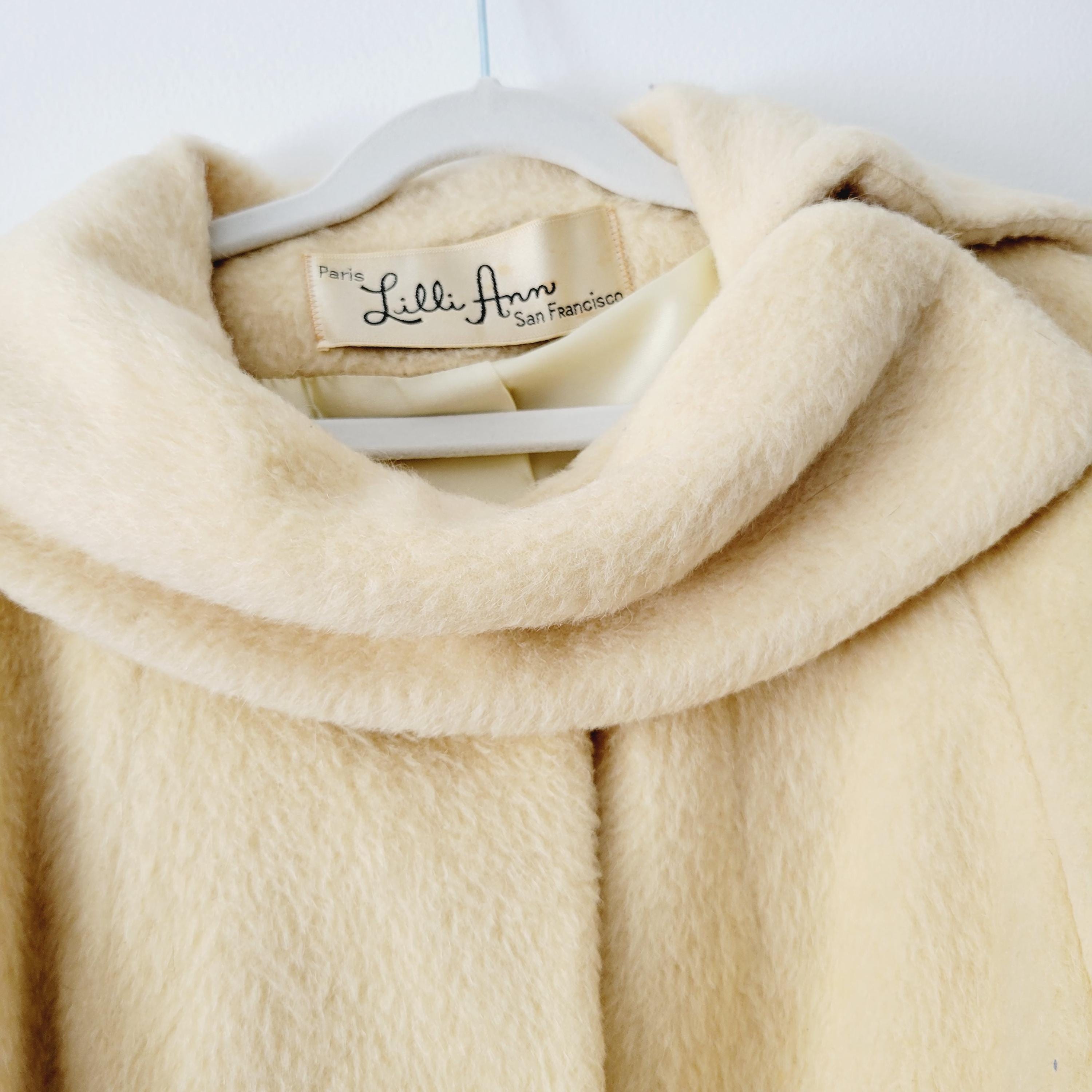 60s Lilli Ann Cream Wool Swing Coat. Dramatic Vintage Pea Coat