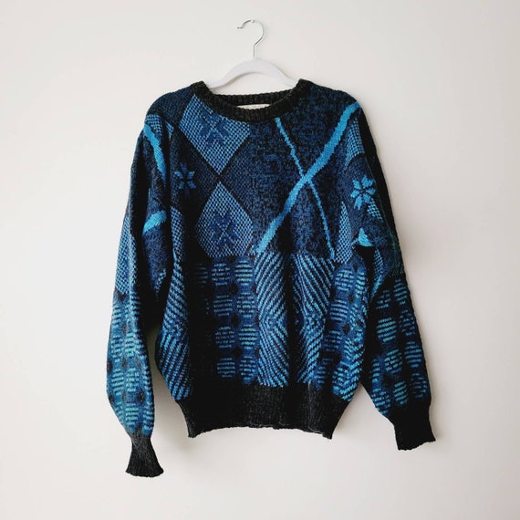 Vintage Mixed Pattern Dark Cosby Sweater. Argyle,… - image 1