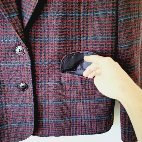 Moody Burgundy and Blue Plaid Blazer. Preppy Velv… - image 7