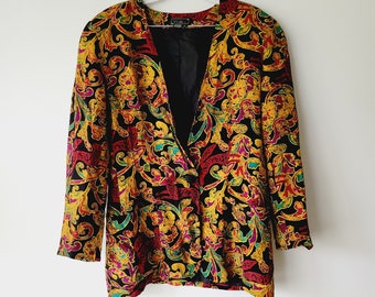 Vintage 90s Y.L.E.V. Baroque Print Blazer - Size 10