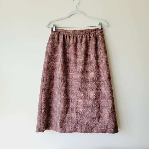 Vintage Pastel Plaid Wool Midi Skirt. Light Acade… - image 1