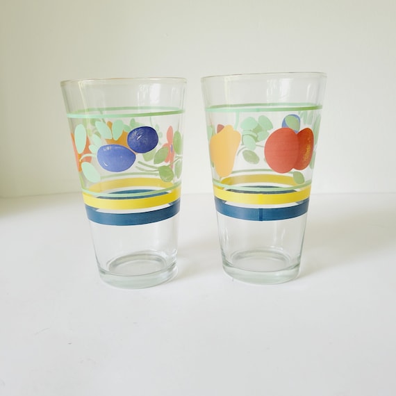 Vintage Fruit Print Glass Tumblers, Set of 2, Retro Kitchen Drinkware -  Etsy Finland
