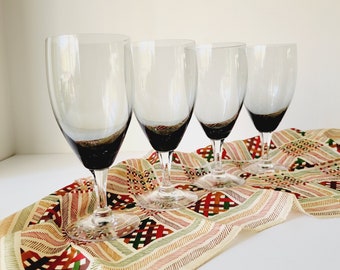 Vintage Black Stem Wine Glasses, Set of 4, Elegant Barware
