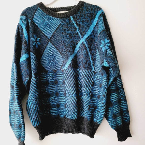 Vintage Mixed Pattern Dark Cosby Sweater. Argyle,… - image 2