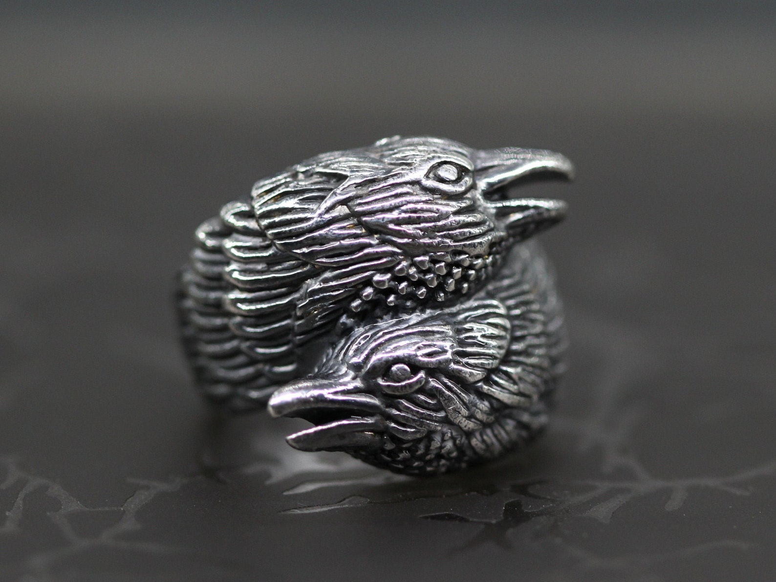 Sterling Silver. Viking Ravens ring. Huginn and Muninn ring. Etsy