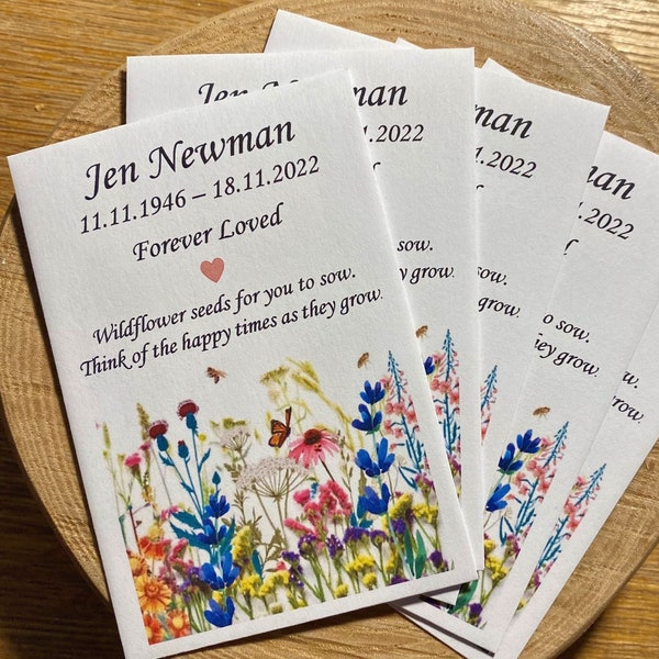 10 Personalized Forget Me Not or Wildflower Funeral Favors Seed Packets Remembrance