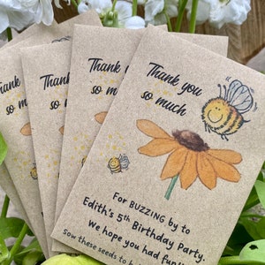 Kids Personalised Bee Wildflower Seeds ECO Friendly Birthday Party Bag Filler x 5