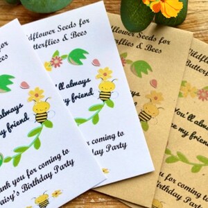 Kids Personalized Wildflower Seeds Bee theme ECO Friendly Birthday Party Bag Filler x 5