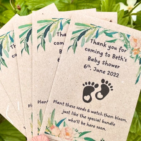 Personalized Baby Shower Wildflower Seeds ECO Friendly Thank you - Set Of x 10 Filled Packets