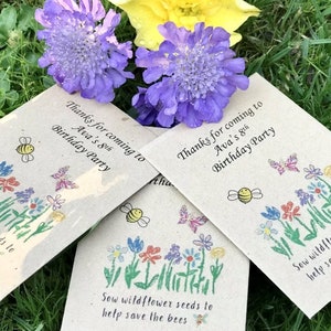 Kids Personalized Wildflower Seeds ECO Friendly Birthday Party Bag Filler x 5