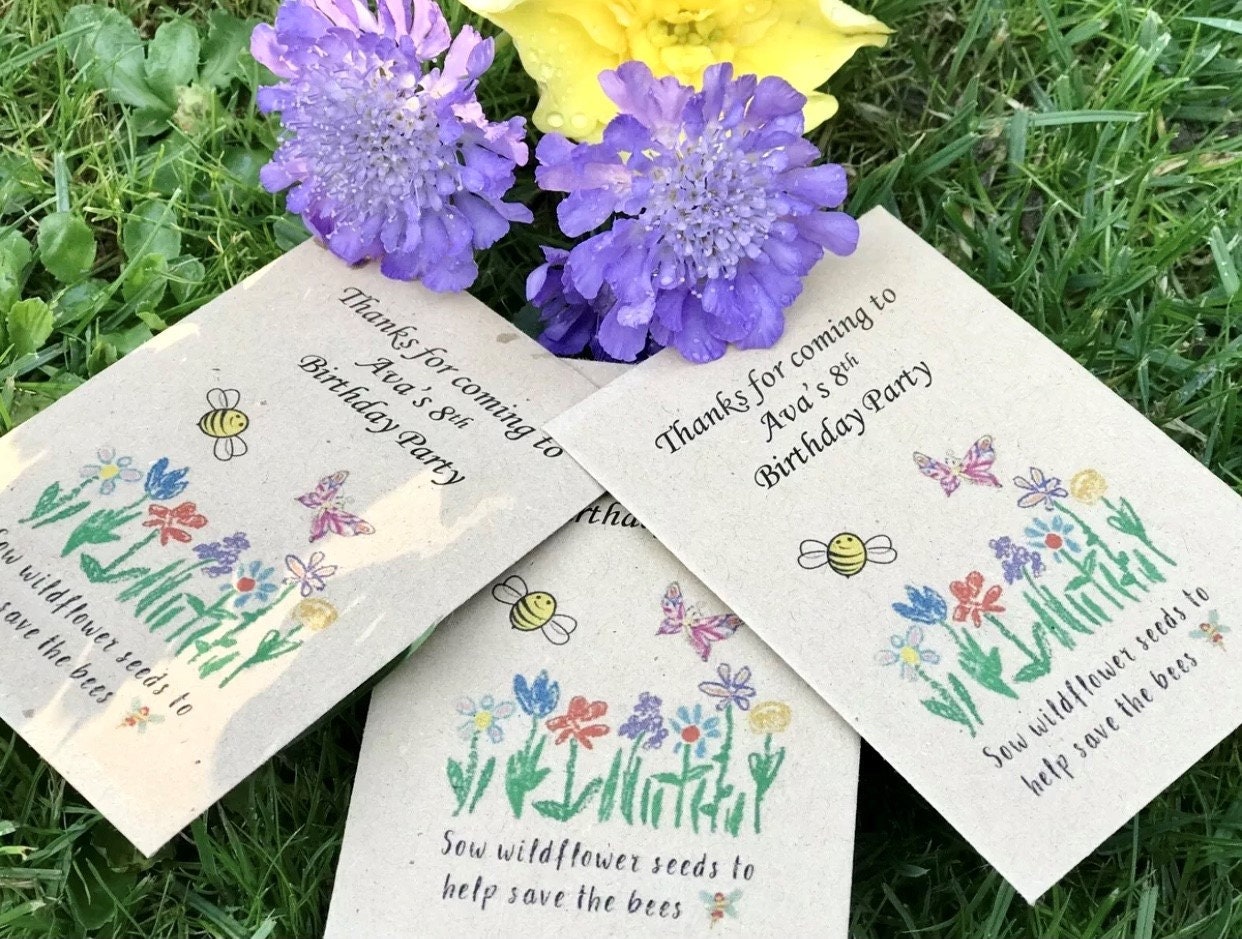 Kids Personalised Wildflower Seeds ECO Friendly Birthday Party Bag Fi…