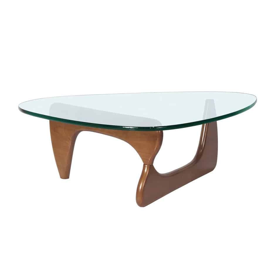 Table Basse Design en Bois de Noyer Massif et Verre Trempé 19mm Pour Salon Accueil Style Noguchi