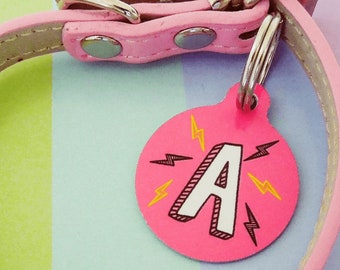 Personalised Dog Name Tag, Cat ID Tag, Pet ID Tag UK, Lightning Cat Tag, Lightning Dog Tag, 4 Sizes