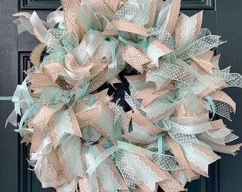 Mint Green and Burlap Wreath, Lace Wreath, Mint Green Wreath, Burlap Wreath, All Occasion Wreath, Pastel Wreath, Gifts for Mom, Mint Wreath