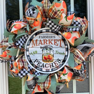 Farmer&#39;s Market Peach Wreath, Peach Wreath, Peach Decor, Wreath for Front Door, Deco Mesh Wreath, Wreath Signs, Peach Tree,  Peach, Wreaths