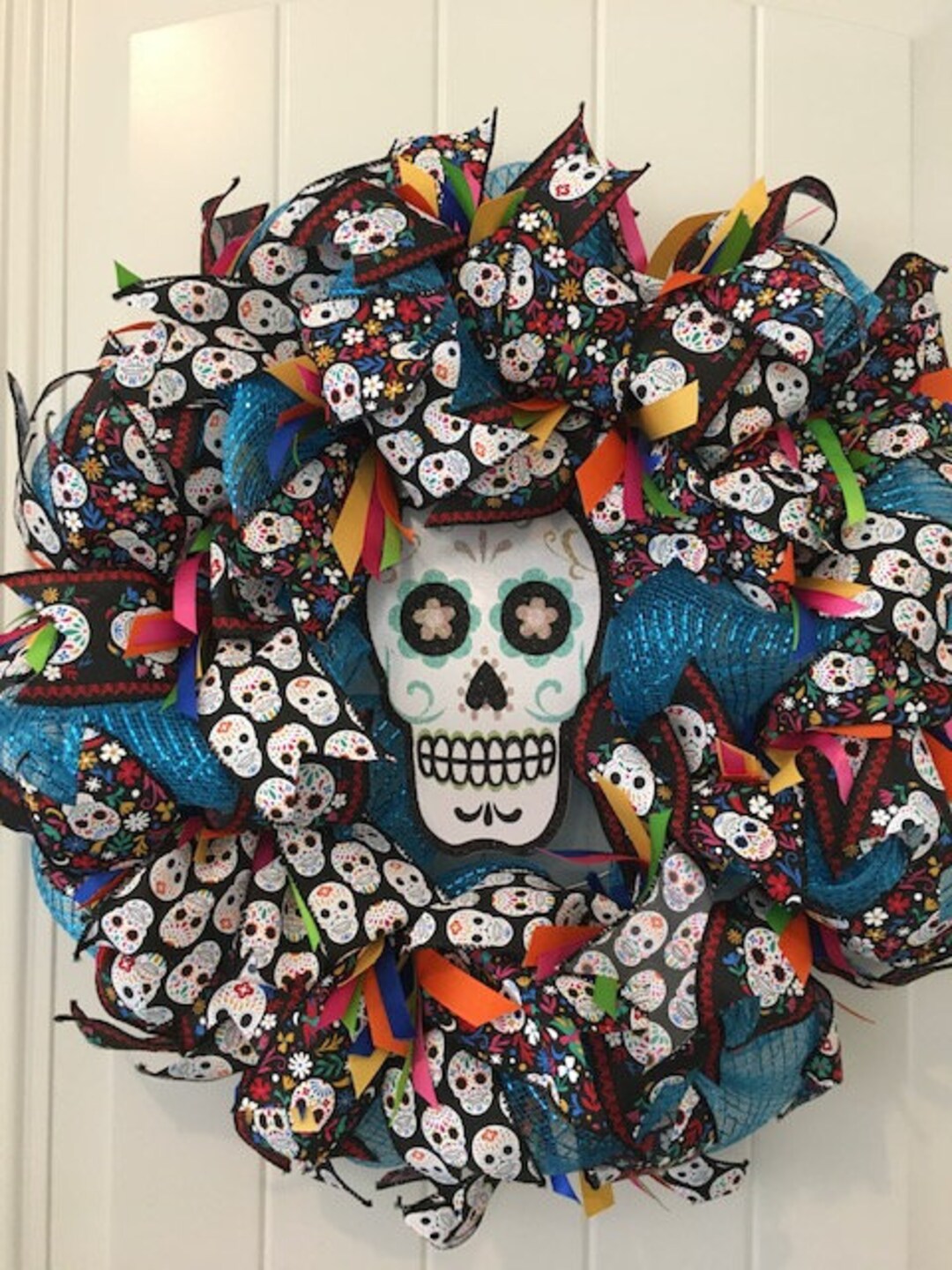 Day of the Dead Wreath, Sugar Skull Wreath, Halloween Wreath, Skull