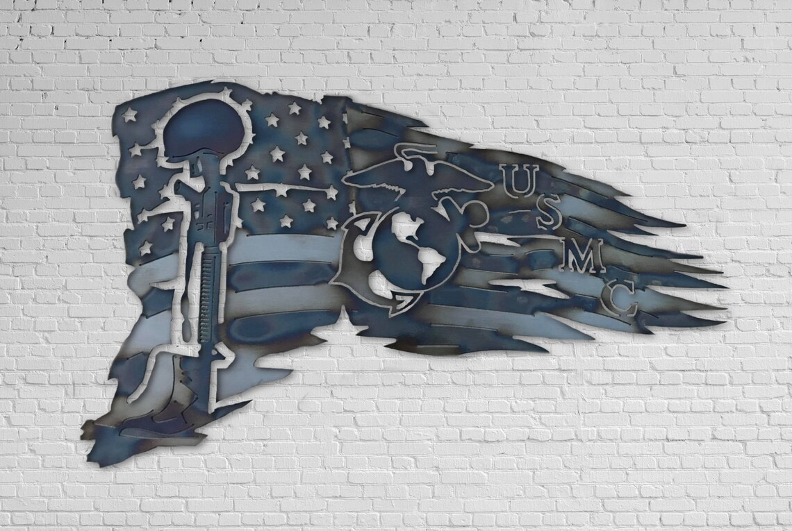 Beautiful Distressed American Flag Marine Corps Metal Art Etsy