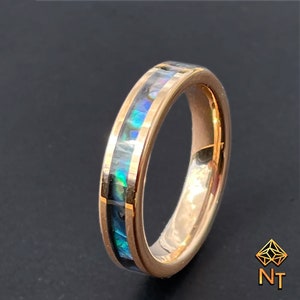 Tungsten Ring Rose Gold 4mm Band with Abalone Shell Center Inlay| Women's Tungsten Ring | Gift for Her | Wedding Band