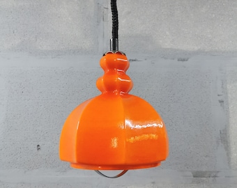 Vintage Space Age Pendant Lamp Cased Orange Glass Lamp MCM Design Cased Glass Ceiling Lamp, Retro 70's lighting Made in Yugoslavia