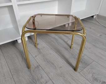 Table vintage dorée Tables gigognes dorées modernes avec tables basses rectangulaires en verre fumé Table d'appoint de lit en laiton