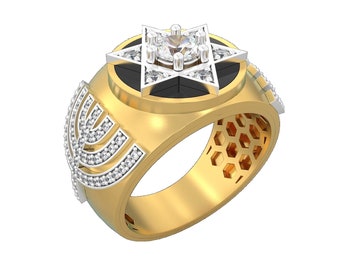 Exquisito juego de anillos de estrella de David de oro de 14 quilates con anillo de diamantes para hombre, anillo de estrella de David, anillo de Menorha