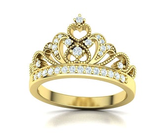 18k Gold Diamant Fancy Farbige Frauen Krone Ring Prinzessin Herzen Ring,Jubiläum Ring