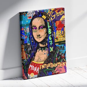 Banksy Art Mona Lisa Graffiti Pop Art Canvas, Mona Lisa Graffiti Wall Poster, Banksy Style Pop Art, Gift for Mona Lisa Fans, Ready to Hang.