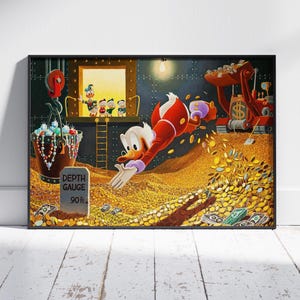 Scrooge McDuck Money Dive Canvas Art: Motivational Print