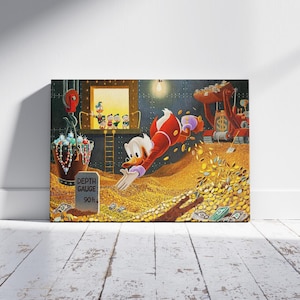Uncle Scrooge McDuck Dive Into Money Poster, Monopoly Canvas Money Wall Art