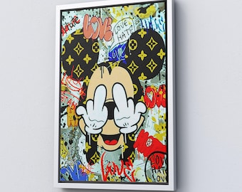 Micky Graffiti Leinwand: Mittelfinger Pop Art im Banksy Stil