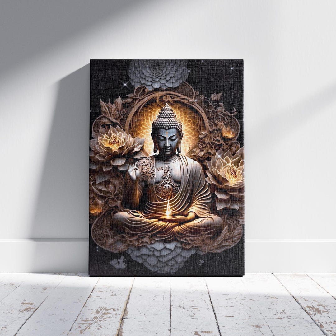 Peaceful Buddha Painting With Lotus Flowers, Serene Meditation Art ...