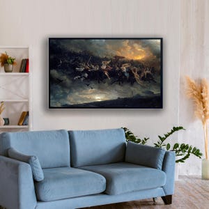 Wild hunt of Odin by Peter Nicolai Arbo, Canvas print, Victorian Decor Large Room Decor, War wall art, Mythological scene,Ready To Hang.