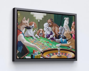 Dogs Playing Poker Canvas: Funny Gambling Pet Portrait, Poker Lover Gift