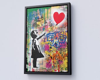 Lienzo de Banksy con una chica con globo: póster de grafiti moderno
