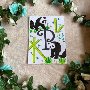 Impressão inicial personalizada, letra P desenho A5, panda, pôster do alfabeto, impressão do alfabeto, impressão animal, cartões do alfabeto, decoração do berçário