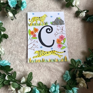 Impresión inicial personalizada, dibujo de la letra C A5, póster del alfabeto, impresión del alfabeto con estampado de animales, tarjetas didácticas del alfabeto, decoración de guardería