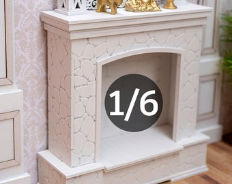 Fireplace  for dolls 1/6 dollhouse furniture 12 in: FR, Blythe, BJD, doll furniture. Dollhouse miniature stone fireplace (108)