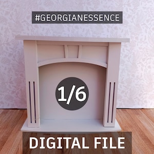 May include: A white wooden fireplace mantel with a rounded arch opening. The mantel is labeled "1/6" and "DIGITAL FILE".